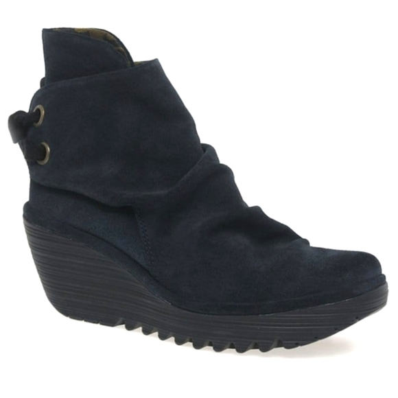 Fly London Yama Wedge Bootie Black Suede Women's 41 10 - Picture 1 of 15